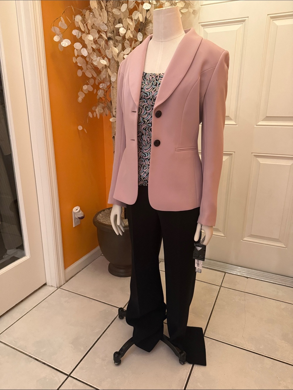 Tahari Dusty Pink Shawl Collar Two-Button Blazer